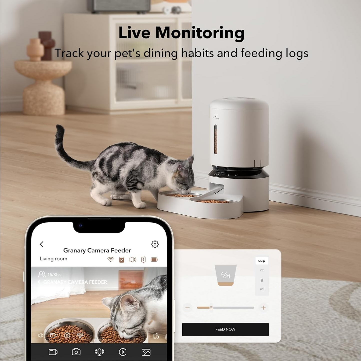 smart dual cat feeder with camera